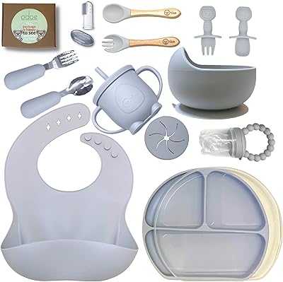 Odoo baby supply supplies for weaning (17 parts), Odoo baby power supply set | Silicone suction baby bowl | Self-eating set with spoons, bibs, cup and suction plate for infants (gray).. Experience shopping freedom with DIAYTAR NIGERIA's comprehensive platform and reliable shipping service.