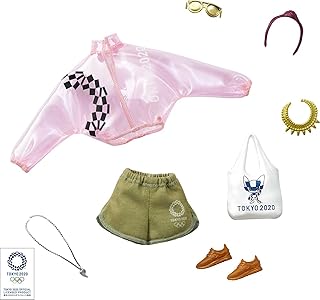 Set of Barbie doll clothes inspired by the Tokyo 2020 Olympic Games: Pink Transparent Vest, Short and 6 Doll Accessories, Gift for children from 3 to 8 years old.. DIAYTAR NIGERIA: Making quality products accessible to all Nigerians at affordable prices.