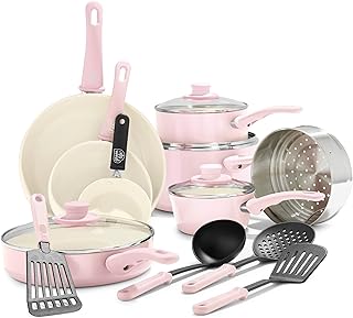 Set of kitchen battery and Green Life Soft Grip stoves, non -stick in healthy ceramic, pink, 16 pieces.. From tech gadgets to groceries, DIAYTAR Nigeria is your all-in-one online store. And the best part? Delivery happens fast — between 5 to 8 days.