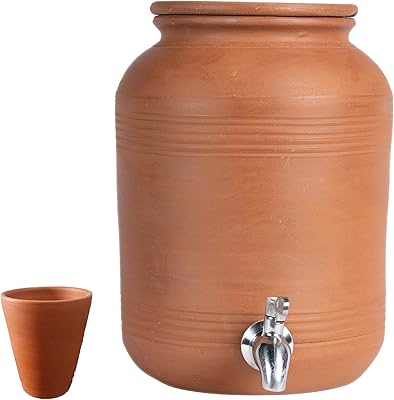 Water pot in handmade clay Village Deco with cover and stainless steel faucet 304 (pot).. Shop across boundaries at DIAYTAR NIGERIA and enjoy budget-friendly nationwide delivery within the week.