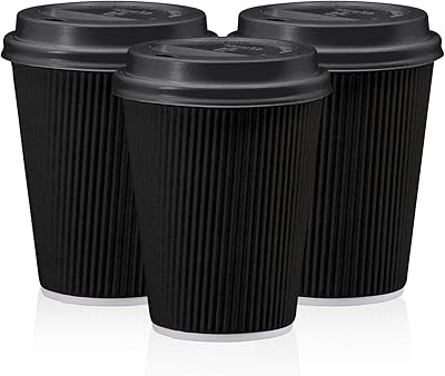 [50 sets] Displayed black coffee cups with lids - corrugated paper cups with triple wall for hot and cold drinks 8oz.. Discover shopping made simple with DIAYTAR NIGERIA's comprehensive platform and nationwide delivery service.