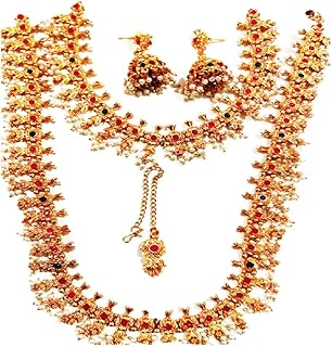 AHELI Indian Bridal Kundan bridal pearl necklace with traditional maang tikka jewelry set for women, metal.. Shop with confidence on DIAYTAR Nigeria — quality products and timely delivery.