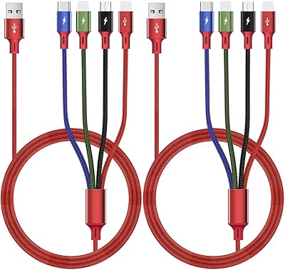 3.5A multiple charging cable [2 6 -foot package] fast charging cable USB cable adapter 4 in 1 with 2 IP/Type C/Type C/Micro USB for mobile phones/IP/Samsung Galaxy/PS/LG/Huawei/Tablets and other.. Get more, save more — only on DIAYTAR Nigeria.