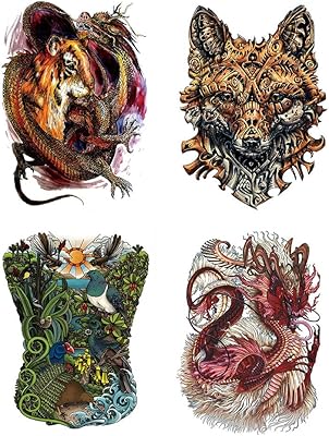 Temporary colorful tattoo sticker Cargen 4 false colored realistic tattoos with full back with Dragon Tiger Bird (340 x 480 mm).. DIAYTAR NIGERIA: Nigeria's answer to affordable online shopping with reliable 5-8 day delivery guarantee.