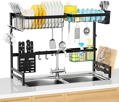 Dish draftsman on the sink - 2 -level merebox dish drainer, adjustable length (65 cm -85 cm), stainless steel dishwasher, scoring tableware organizer.. Get more, save more — only on DIAYTAR Nigeria.
