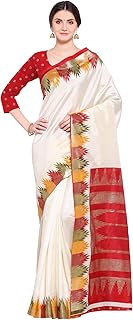 Sari in Patola silk with blouse for women (sari for woman 7pj5009_n1_cream), cream, one size, cream, one waist.. DIAYTAR NIGERIA delivers happiness in 5-8 days with our affordable and diverse product range.