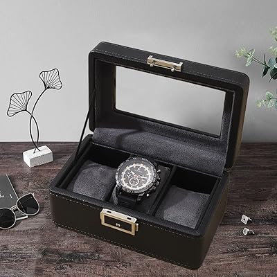 Homarket Men's watch box - Men's watch box with glass cover - Men's watch box with luxury carbon fiber design - Men's watch support with metal finish (3 locations for watch).. DIAYTAR NIGERIA transforms online retail with our affordable platform and dependable shipping service.