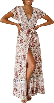 Long summer dress with short sleeves and V -neck with female belt.. DIAYTAR NIGERIA brings satisfaction with every purchase through affordable prices and prompt shipping.