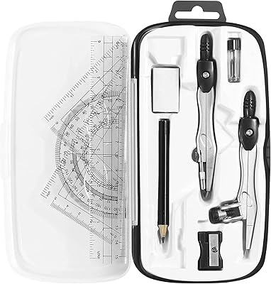 Mathematical geometry kit 10 rooms, students supplies with unbreakable storage box, including rules, a rapporteur, a compass, a gum, a pencil tail for recharges and a pencil to draw and draw.. DIAYTAR NIGERIA delivers affordability and convenience with every purchase, shipped within the week.