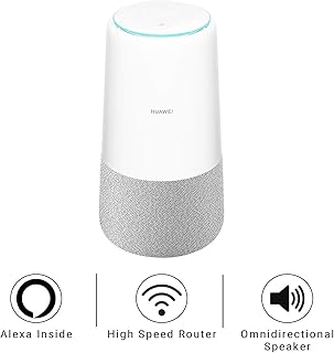 Huawei ai cube, 3-in-1-Alexa activated, smart speaker and high speed 4G router, white/gray fabric unlocked.. Shop the future with DIAYTAR NIGERIA - thousands of products, unbeatable prices, delivery within a week.