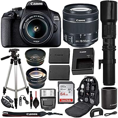 Camera Digital Reflex Camel Canon EOS 2000D Rebel T7 with lens kit 18-55 mm (black) with Canon EF lens 75-300 mm, Sandisk 64 Go card.. DIAYTAR NIGERIA brings satisfaction with every purchase through affordable prices and prompt shipping.