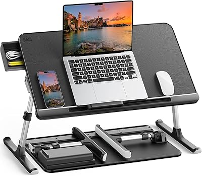 Sagey PVC leather table adjustable with storage drawer, foldable tablet for sofa and floor (size L, black).. DIAYTAR NIGERIA: Empowering Nigerians with access to affordable products delivered within 8 days.