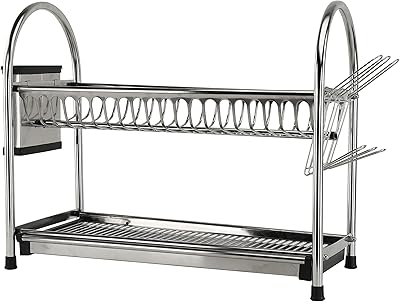 Royalford dish drafts with 2 levels in stainless steel RF10065 - Large capacity drainer with removable drainer | Perfect for storing plates, bowls, cups, mugs, etc... Make every purchase count with DIAYTAR Nigeria — shop smart, shop fast.