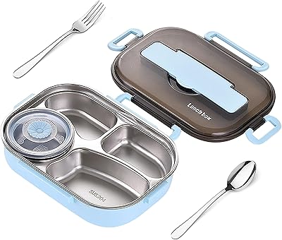 Bento lunch box in high capacity stainless steel for children and adults, tiffin container with spoon, fork, soup bowl, isothermal lunch box (blue).. Experience the convenience of boundless shopping with DIAYTAR NIGERIA's affordable platform and quick shipping.