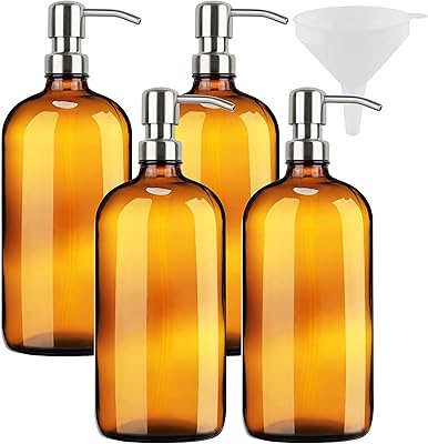 Tools of cuisine of amber glass shampoo, package of 4 bottles, pump in 946 ml anti -rust stainless steel, funnel. Modern vintage potting firm kitchen accessories - Silver.. DIAYTAR NIGERIA: Where affordable shopping meets reliable nationwide delivery in less than a week.