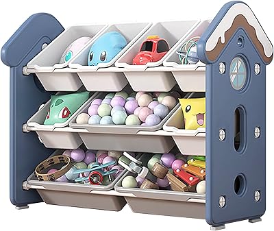 Organizer of luxury multi-boxing toys, children's toy storage boxes, children's toy storage support, living room, 9 storage boxes, with stickers, non-slip carpets, rings, hooks, blue.. Shop smart, shop DIAYTAR — Nigeria’s trusted e-commerce site.