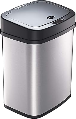 Contactless automatic bin Nine Stars with infrared motion sensor for bedroom or bathroom, 3-gallon capacity, 12 liters, stainless steel base (rectangular, black cover) by DZ T-12-12-12.. DIAYTAR NIGERIA brings the nation's largest product catalog to your doorstep at prices you'll appreciate.