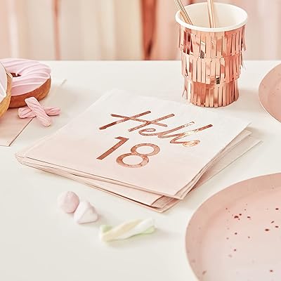 Birthday party towels in ginger ginger golden ray 'hello 18', package of 16.. DIAYTAR NIGERIA revolutionizes online retail with our extensive selection and dependable shipping service.