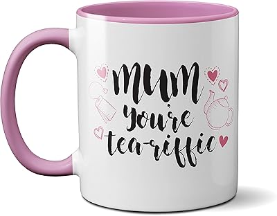 Mum you're tea -riffic mug - pink/cute white ditation mug - perfect for mother's day (bonus).. Your ideal shopping companion, DIAYTAR NIGERIA offers unmatched variety with delivery within a week.