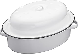 Kitchencraft enamel roasting tray with Nostalgia living lid, 33.5 x 24 x 14.5 cm - white/gray.. Experience DIAYTAR NIGERIA, where extensive product variety meets pocket-friendly prices and reliable delivery.