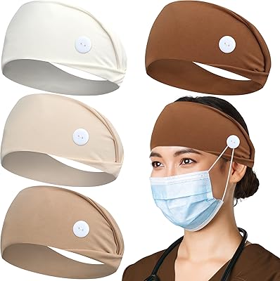 4 headbands with buttons, Hogalife nurse gifts for women - non -slip nurse turban, accessories for hair and ears care - coffee au lace.. DIAYTAR NIGERIA: Where affordability meets variety, with thousands of products delivered in less than 8 days.