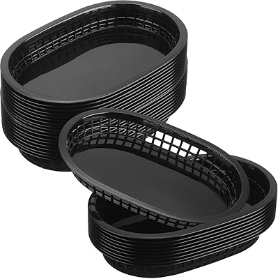 Package of 60 fast food baskets 10.5 x 7 inches plastic bread baskets Retro oval storage baskets Food tray tray for restaurant, chips, hot dogs, hamburgers, sandwiches, fries, barbecues, picnic (black).. Experience retail therapy without the financial stress at DIAYTAR NIGERIA's affordable e-commerce platform.