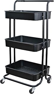 Multifunctional rolling cart at 3 Lontenria levels with lockable handle and wheels for living room, kitchen, bathroom, desk, etc. (black).. From kitchen tools to phones — DIAYTAR Nigeria ships it all in a week.