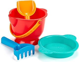 HAPE BEACH BASICS - Set of toys made up of a bucket, a sieve, a broom and a dust shovel, multicolored, E4056.. DIAYTAR NIGERIA promises affordability and variety with every purchase, delivered in 5-8 days.