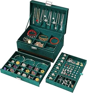 Helene jewelry box, 3-layer jewelry organizer for women with baking carrier with locks for necklaces, earrings, bracelets, rings, watches (green-3 layers).. Your comprehensive marketplace awaits at DIAYTAR NIGERIA with affordable prices and reliable delivery times.