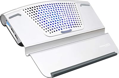 Cooling support for laptop Patter in aluminum, portable cooling support powered by USB with silent blue LED fan, double USB port, non -slip handle and integrated support for smartphone/tablet, airbase 6 (silver).. DIAYTAR NIGERIA: Where affordability meets variety, with thousands of products delivered in less than 8 days.