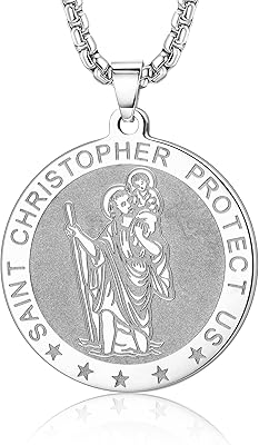Holy Christophe pendant collar in stainless steel for men, saints protect us, silver gift for men and women, stainless steel.. DIAYTAR NIGERIA: Where every shopping need is met with affordable prices and timely delivery.