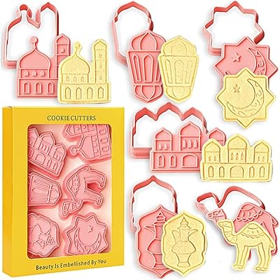 ENDAFECT EID MUBARAK DESIGN Cookie Molds, 6 3D design pieces, melting cooking mussels for cake decoration, mosque, lantern, camel, star, moon and Islamic stars.. From fashion trends to home essentials — find it on DIAYTAR Nigeria.