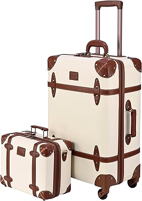 Classic two-part luggage bags with TSA lock and casters, leather travel bag for women and men, tote bag with handbag, contrasting color design, 14 inches + 24 inches, white, vintage.. Experience the satisfaction of affordable shopping with DIAYTAR NIGERIA's nationwide 5-8 day delivery.