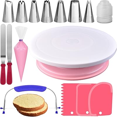RFAQK Turning cake support 35 pieces with non -slip skating - 7 decoration tips and 20 bags - set of straight and offbeat spatulas - 3 pieces - e -book - Cooking tools - Cake decoration tools (pink).. DIAYTAR Nigeria: trusted by thousands for fast, reliable delivery.