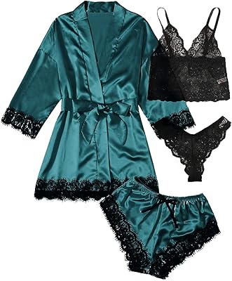 4 -piece pajamas in floral lace for women, dark green, XL.. No delays, no drama — just fast, affordable shopping with DIAYTAR Nigeria.