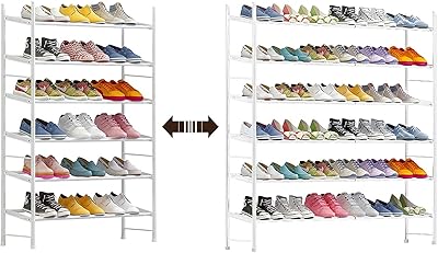 Stacked shoe shelf, adjustable stretch metal shoe shelf, bedroom organizer for bedroom, living room, closet, bedroom, entrance (6 layers, white).. Shop confidently with DIAYTAR NIGERIA, offering affordable prices and reliable delivery within a week.