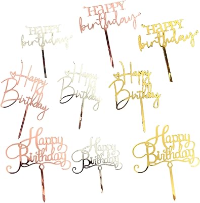 9 -piece birthday cake decoration kit, double -sided glitter, acrylic birthday cake decoration, happy birthday cake decoration supplies in gold.. DIAYTAR NIGERIA: Where every Nigerian finds affordable products delivered within the week.