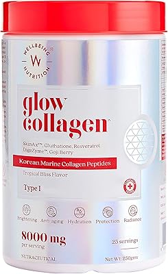 Wellbeing Nutrition Glow Japanese marine collagen peptides with skin, glutathione, resveratrol, bromelaïne and goji bay | Bliss tropical flavor - 200 g.. DIAYTAR NIGERIA: Where value shopping meets reliable 5-8 day delivery across the nation.