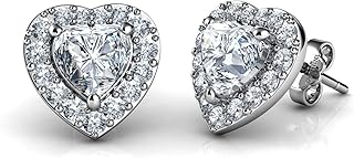 White Heart Earrings - Sterling Silver 925 - Birth stone with brand CZ CRISTAL CHISTAL - Women's rod earrings - Rhodium silver Rhodium - Cubic zirconia - Women's gifts.. DIAYTAR NIGERIA: Where online shopping becomes effortless with budget-friendly nationwide delivery.