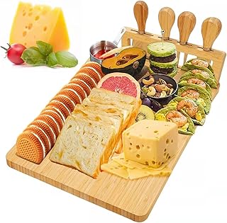 Bamboo cheese board with 4 stainless steel cutlery charcuterie and charcuterie board.. Discover shopping made effortless with DIAYTAR NIGERIA's comprehensive platform and quick shipping.