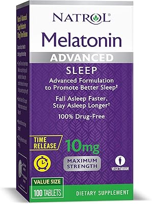 Sleep tablets Natrol Advanced Melatonin with vitamin B6, helps you fall asleep faster and stay asleep longer, release in 2 layers, 100 % without medication, maximum force, 10 mg, 100 tablets.. Shop with confidence on DIAYTAR Nigeria — quality products and timely delivery.
