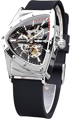 Triangular automatic mechanical watch in gold color, large dial, completely hollow dial, automatic movement, stainless steel bracelet 20 mm wide, solid and durable.. Your home for smart shopping — DIAYTAR Nigeria delivers fast and cheap.