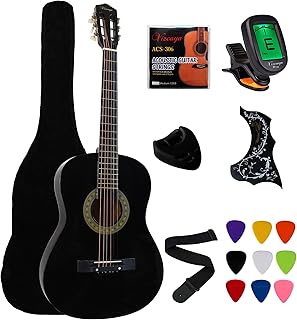 Fizkiha acoustic guitar for 38 -inch beginners, student guitar pack with guitar cover, strap, mediators, additional strings, electronic tuner - black for left hand.. DIAYTAR NIGERIA: Creating access to affordable products for every Nigerian with our swift delivery service.