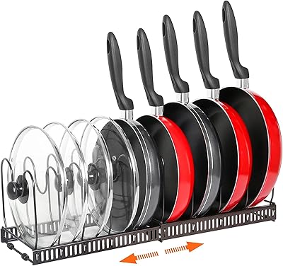 Organizer of pans, organizer of pans and stretch stoves for cabinet, support for an organizer of saucepan cover for kitchen and cabinet, organizer of cooking utensils.. DIAYTAR NIGERIA connects you with thousands of products at competitive prices, delivered within a week.