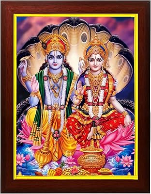 Zigzag photo frame of Lord Lakshmi Narayan / Lord Vishnu with Lakshmi Mata for Wall / Size M (9.5 x 13.5 inches, acrylic glass) Brown.. DIAYTAR NIGERIA: Where shopping meets satisfaction with affordable prices and prompt delivery services.