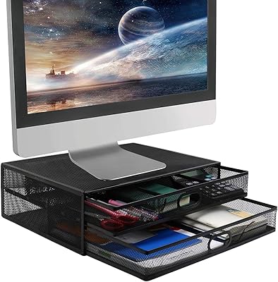 Masro monitor support in metal mesh with retractable double storage for computer, laptop, printer, laptop and mac.. Shop with confidence at DIAYTAR NIGERIA, enjoying competitive prices and delivery within 8 days.