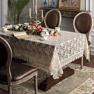 Rectangular table runner in light golden lace, transparent gauze fabric embroidered with vintage flowers for wedding table holidays and long dinner tables (light gold, 140x180cm).. From daily deals to exclusive products — DIAYTAR Nigeria has you covered.
