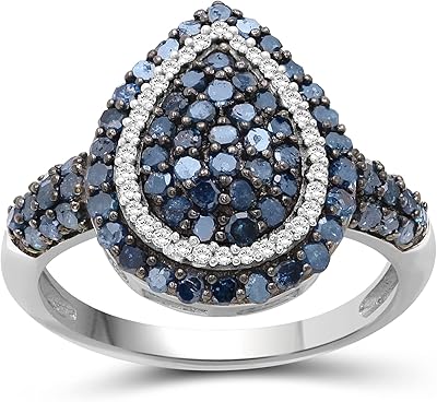 Blue and white sterling silver ring 1 carat for women | Double color ring with round diamonds.. DIAYTAR NIGERIA: Where every purchase is affordable and delivery is always within a week.