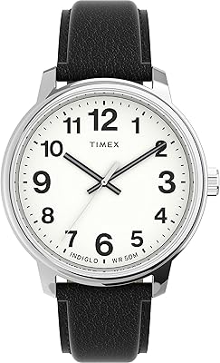 Timex Easy Reader 43 mm for men's watch, Easy Reader watch with black leather bracelet.. From daily deals to exclusive products — DIAYTAR Nigeria has you covered.