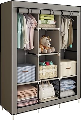 Storage organizer for clothing in ExtOR fabric with 2 suspension rods and 6 shelves, gray.. Shop from thousands of products at DIAYTAR NIGERIA and enjoy budget-friendly nationwide delivery.